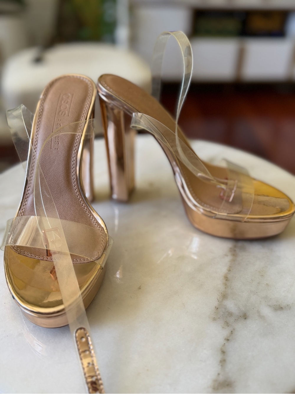 ASOS Clear Strap Rose Gold Platform Heels